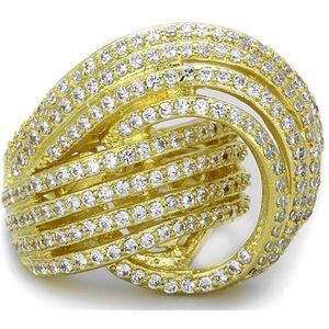 New Ladies Micro pave set CZ diamond Swirl cocktail statement wedding ring Gold